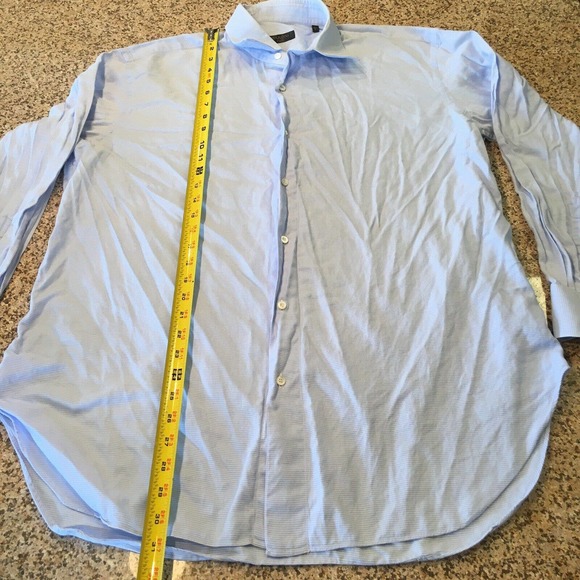 Baroni Couture Size 16.5 Mens Blue Stripe Textured Button Up Shirt Long Sleeve - Picture 4 of 9